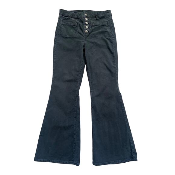 American Eagle Pants Women 8 Super Hi-Rise Flare Corduroy Gray/Blue Retro Hippie - Picture 1 of 11